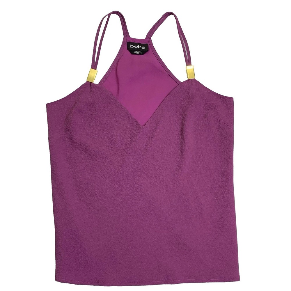 Bebe Womens Top Camisole Purple Lace Silk Blouse back wrap Small VTG